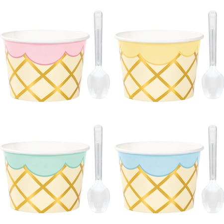 Creative Converting Ice Cream Party Treat Cups with Spoons, 3.5"x2.5", 96PK 346419